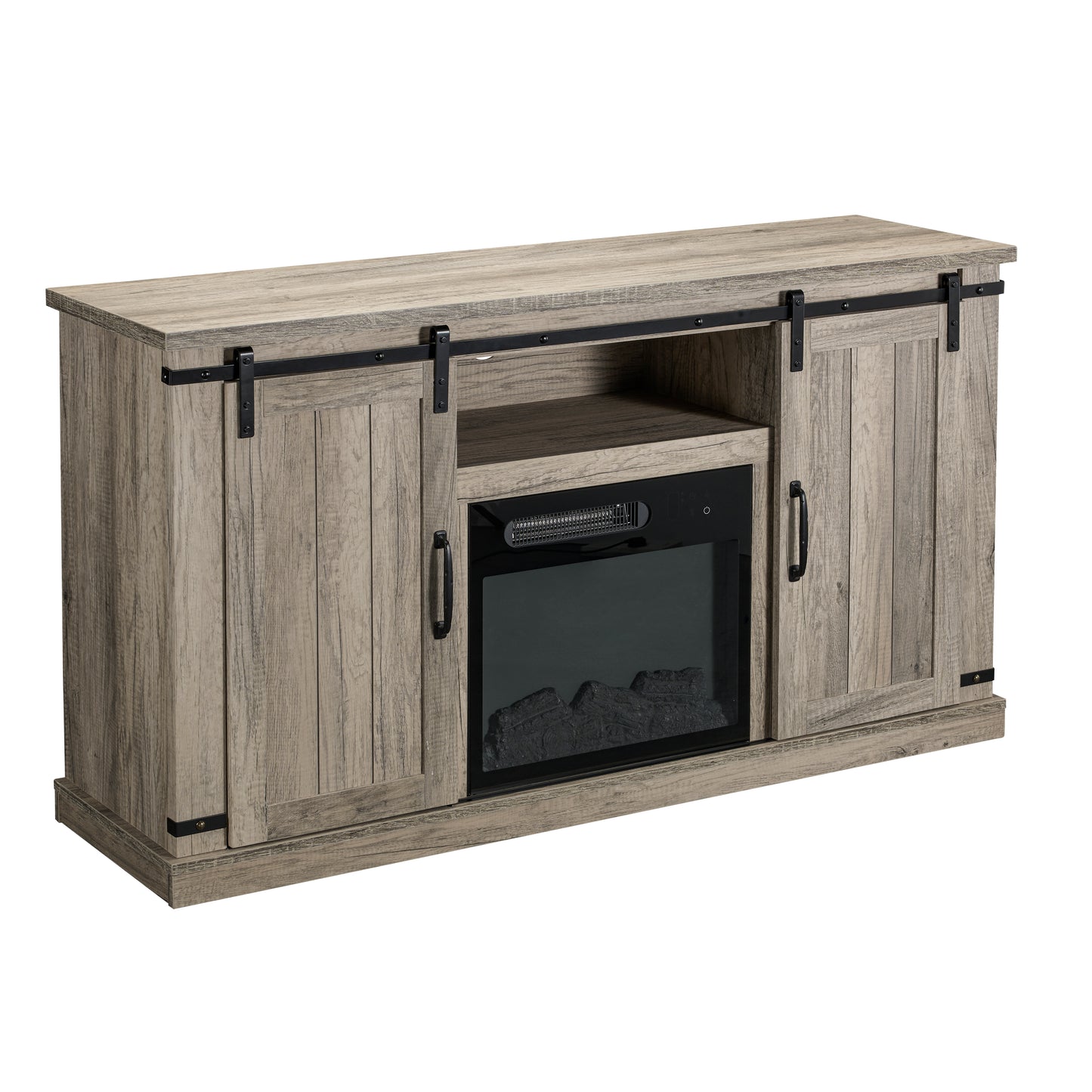 Festivo FFP20272 54" TV Stand with 18" Electric Fireplace & 2 Barn Door-Grey