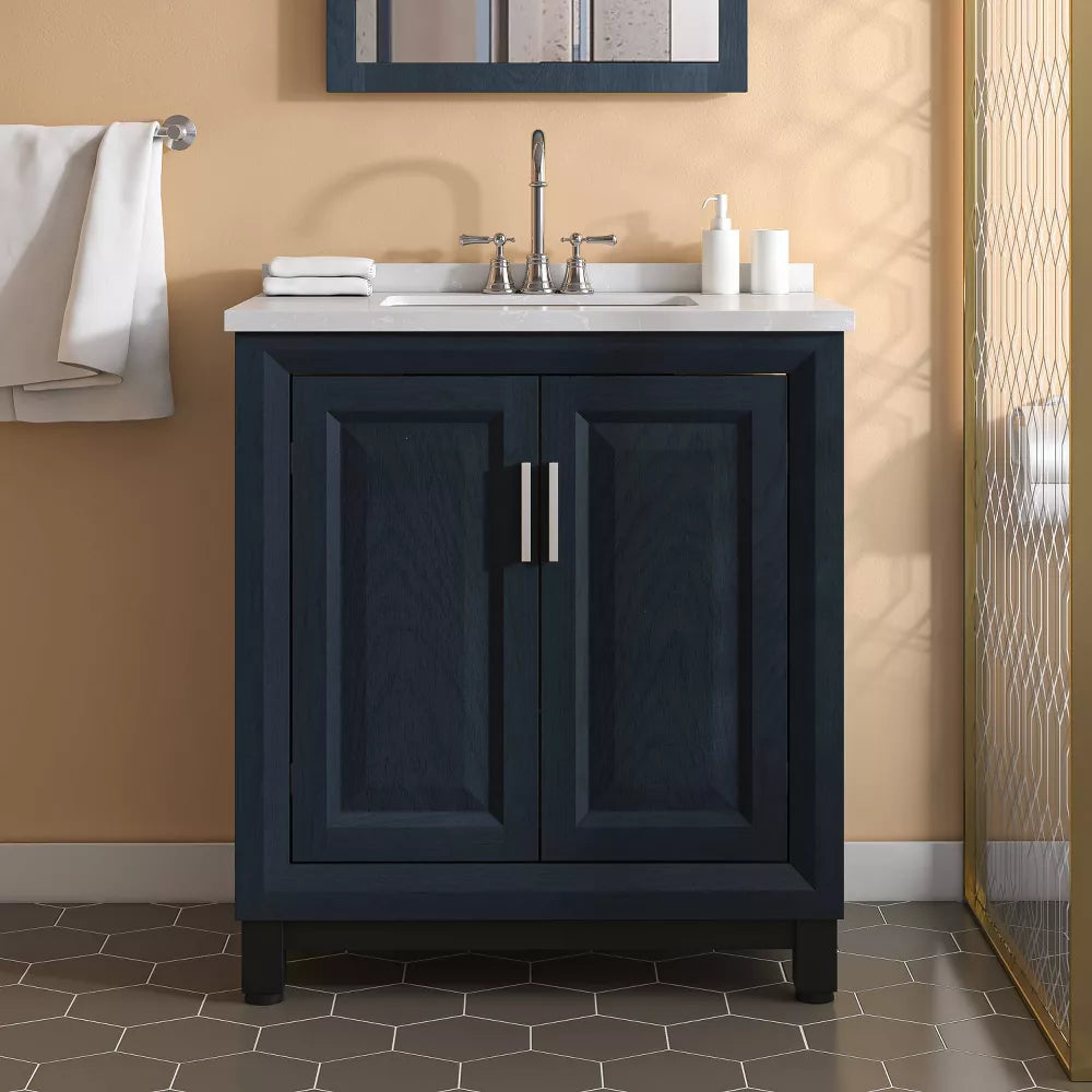 Festivo 30" FBV21010 Freestanding Bathroom Vanity with Marble Top-Navy