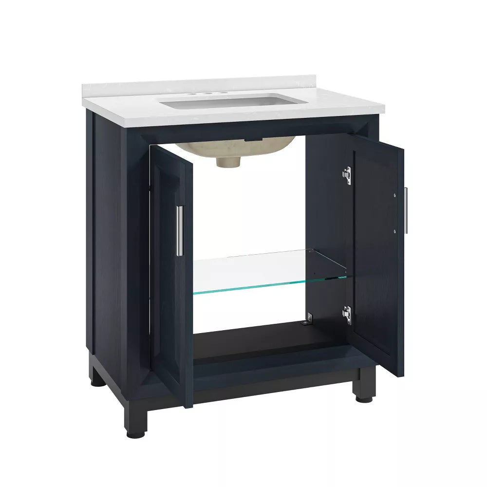 Festivo 30" FBV21010 Freestanding Bathroom Vanity with Marble Top-Navy