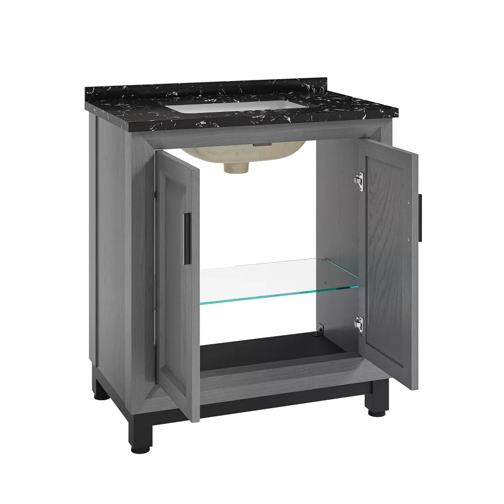 Festivo 30" FBV21011 Freestanding Bathroom Vanity with Marble Top-Grey