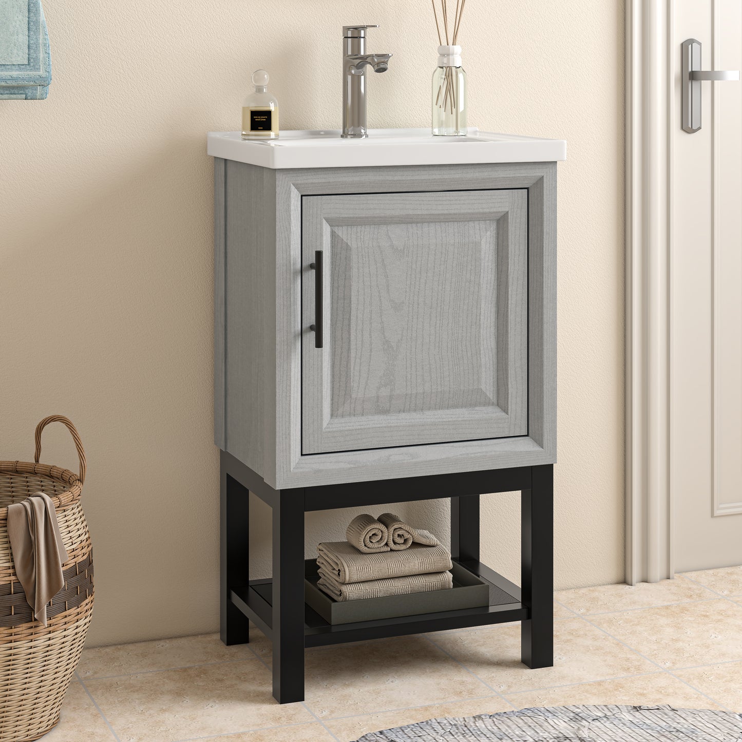 Festivo 20" FBV24211 Freestanding Bathroom Vanity with Ceramic Top-Grey