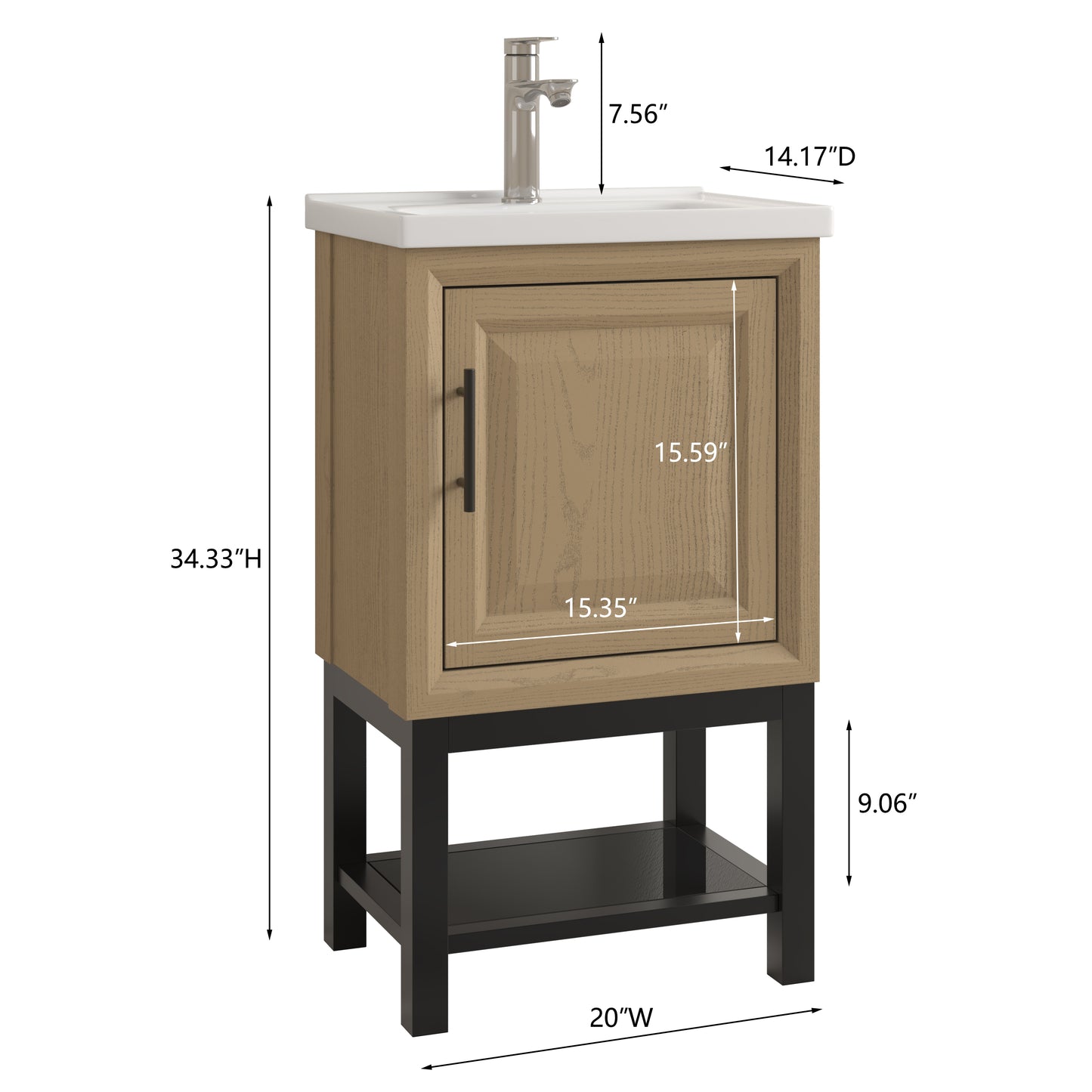 Festivo 20" FBV24214 Freestanding Bathroom Vanity with Ceramic Top & Faucet-Brown