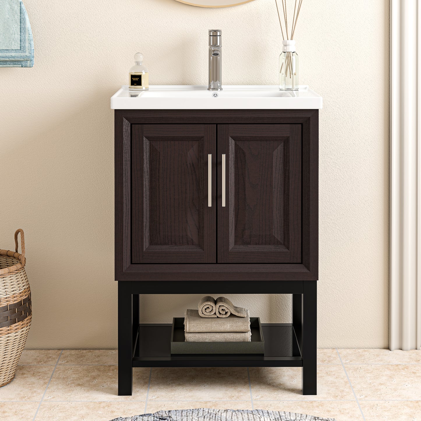 Festivo 24" FBV24223 Freestanding Bathroom Vanity with Ceramic Top & Faucet-Muddy