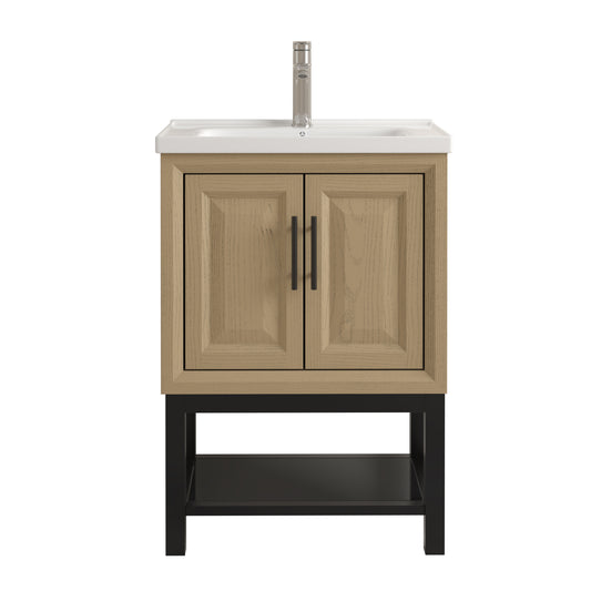 Festivo 24" FBV24224 Freestanding Bathroom Vanity with Ceramic Top & Faucet-Brown