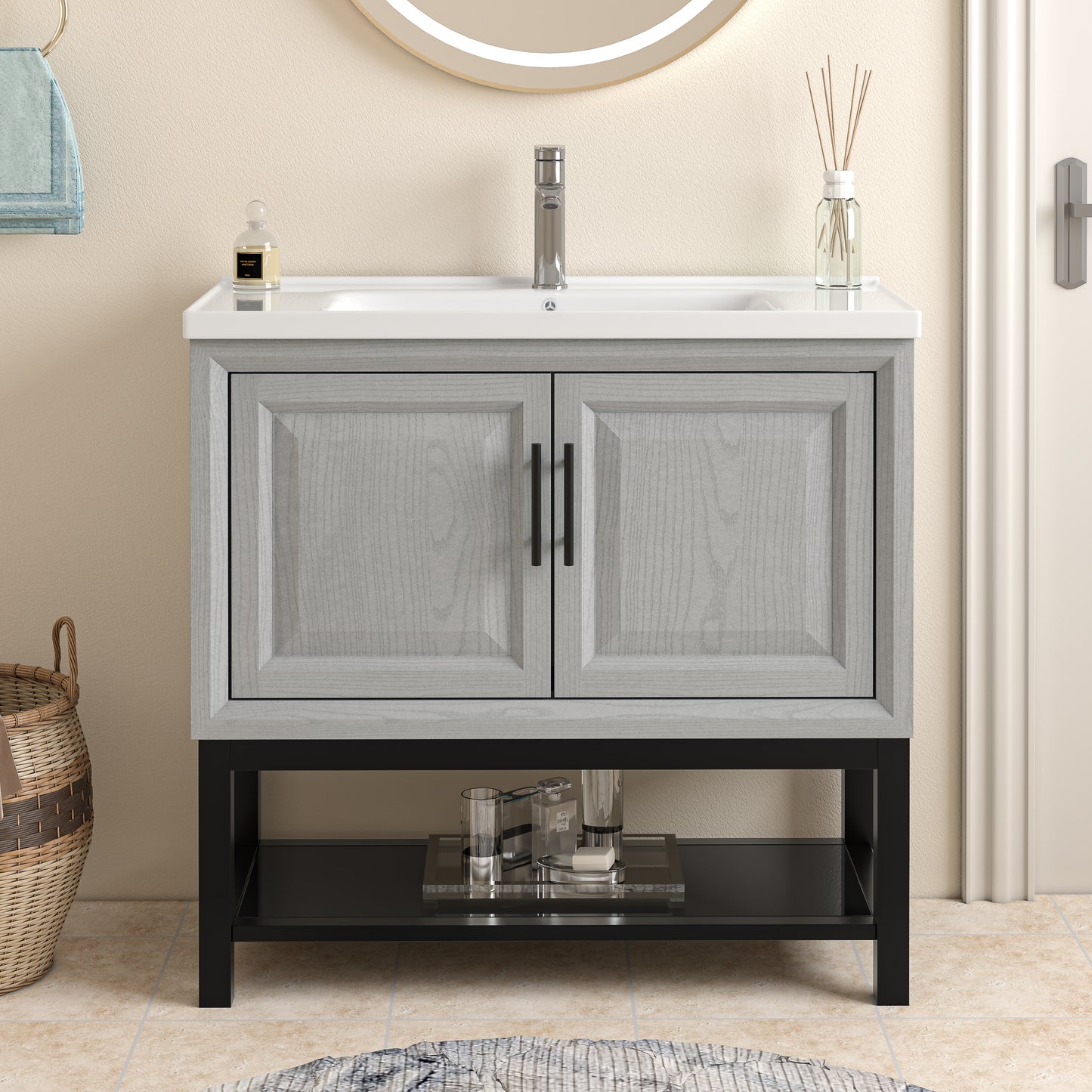 Festivo 36" FBV24231 Freestanding Bathroom Vanity with Ceramic Top-Grey