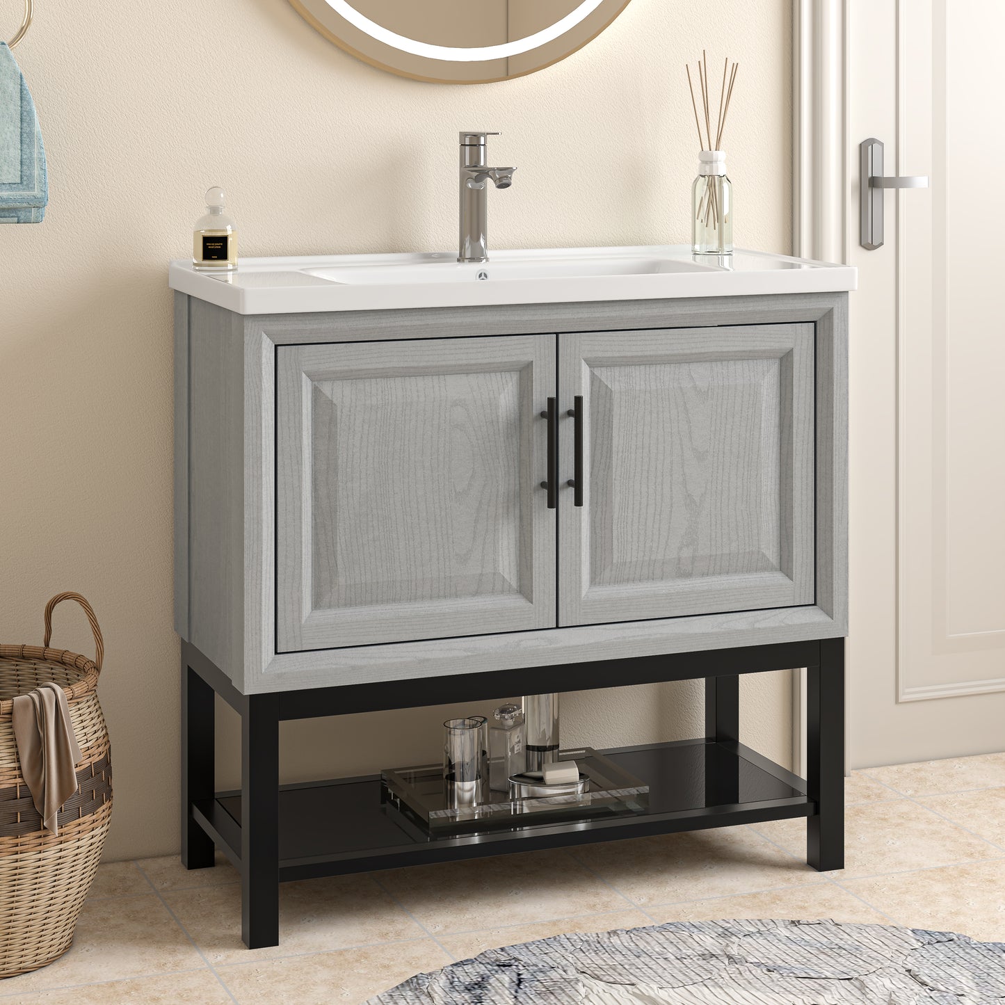 Festivo 36" FBV24231 Freestanding Bathroom Vanity with Ceramic Top-Grey