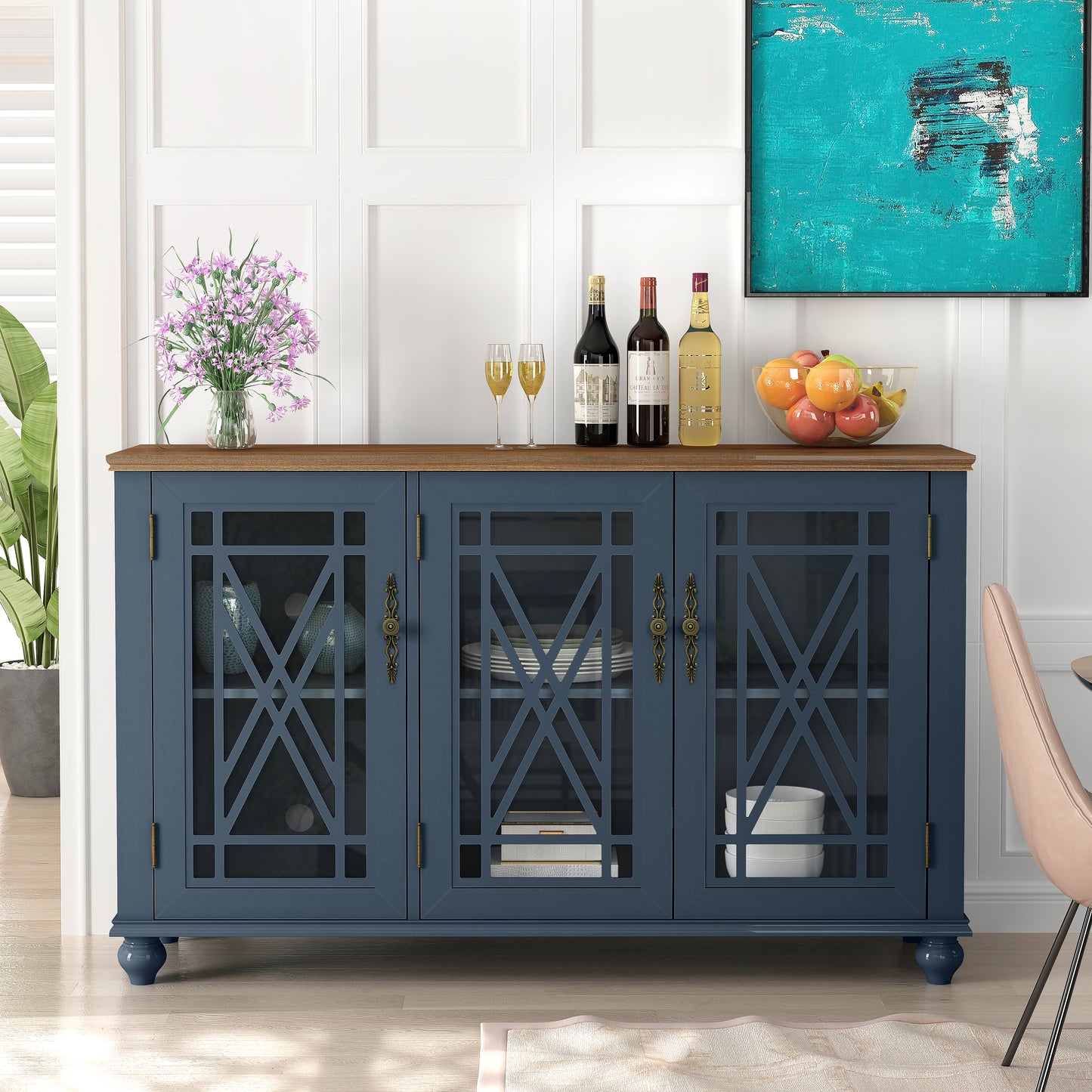 Festivo FCB22433 55" Buffet Sideboard Cabinet-Blue