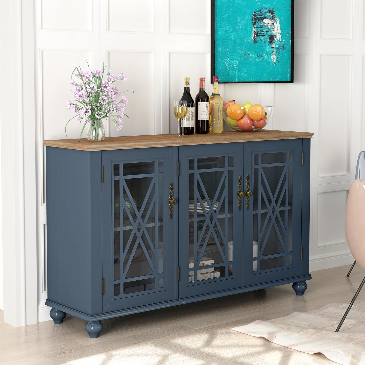 Festivo FCB22433 55" Buffet Sideboard Cabinet-Blue