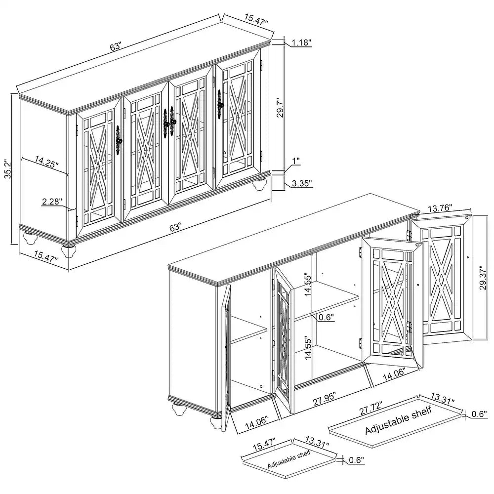 Festivo FCB22442 63" Buffet Sideboard Cabinet-Grayish-white
