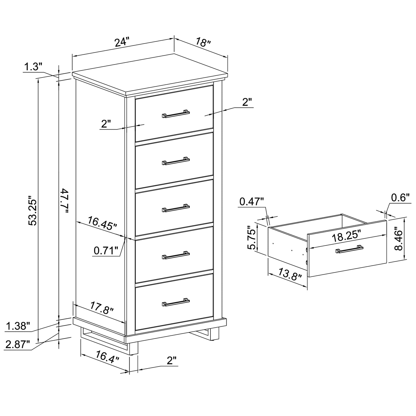 Festivo FCH22245 24" Bedroom Chest with 5 Drawers-Beige