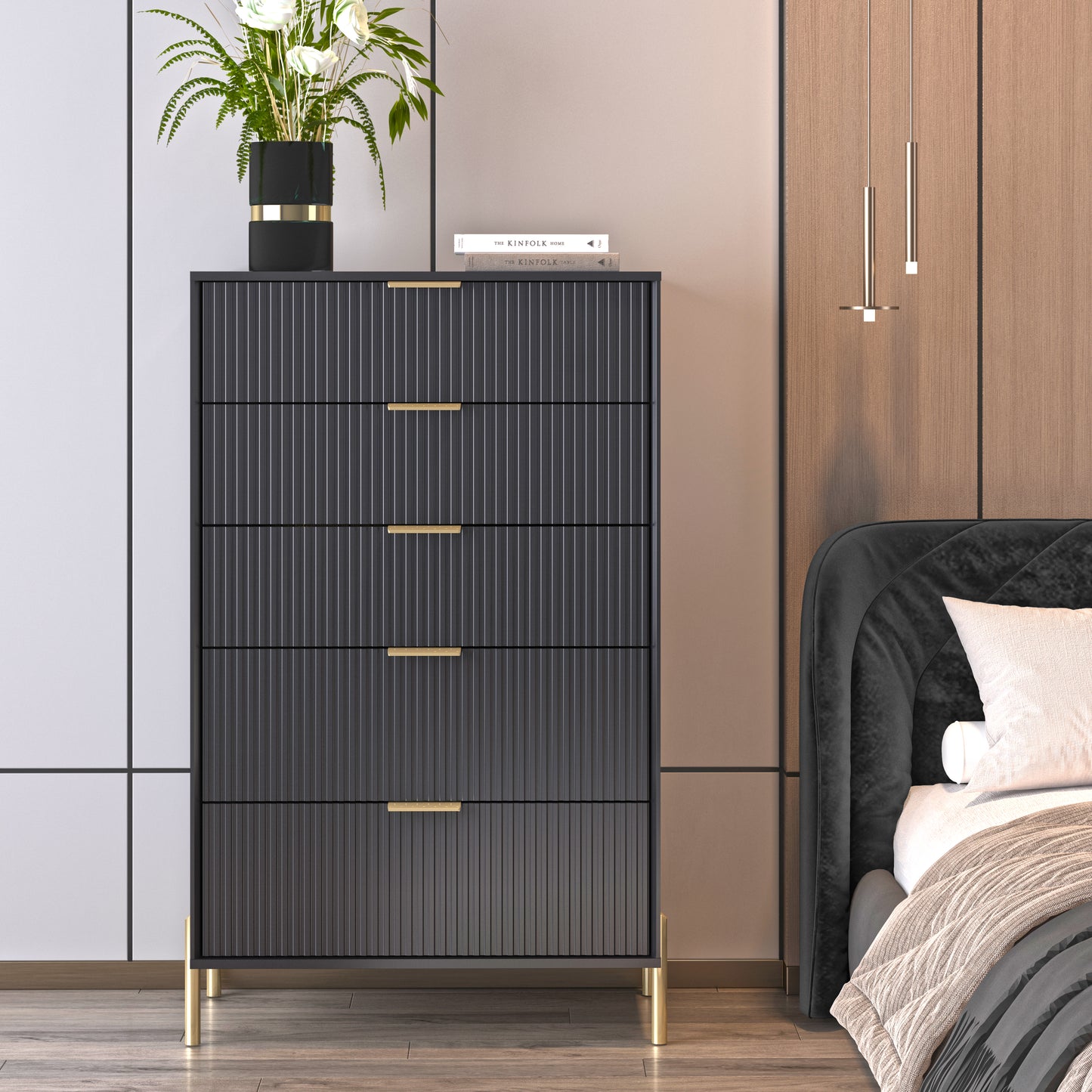 Festivo FCH23151 30" Bedroom Chest with 5 Drawers-Black