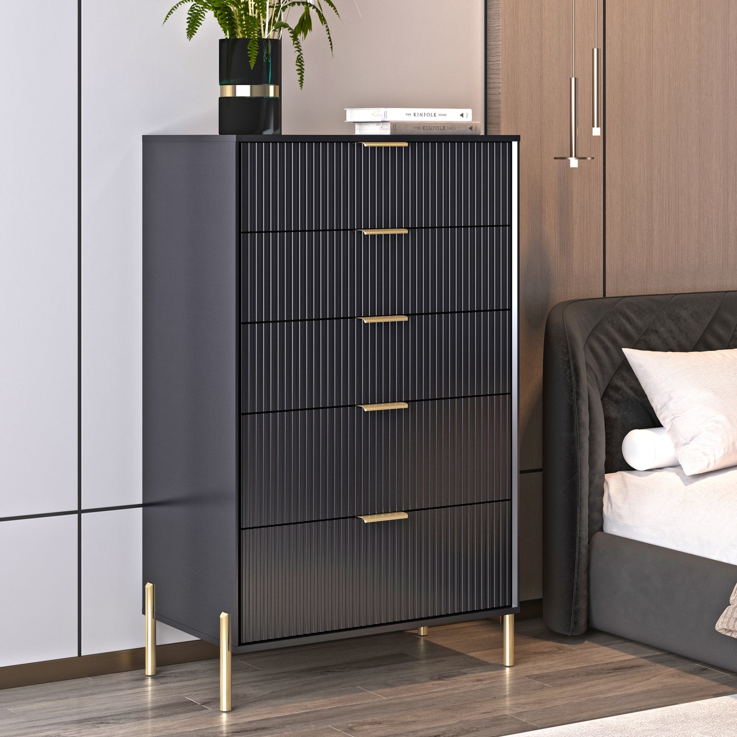 Festivo FCH23151 30" Bedroom Chest with 5 Drawers-Black