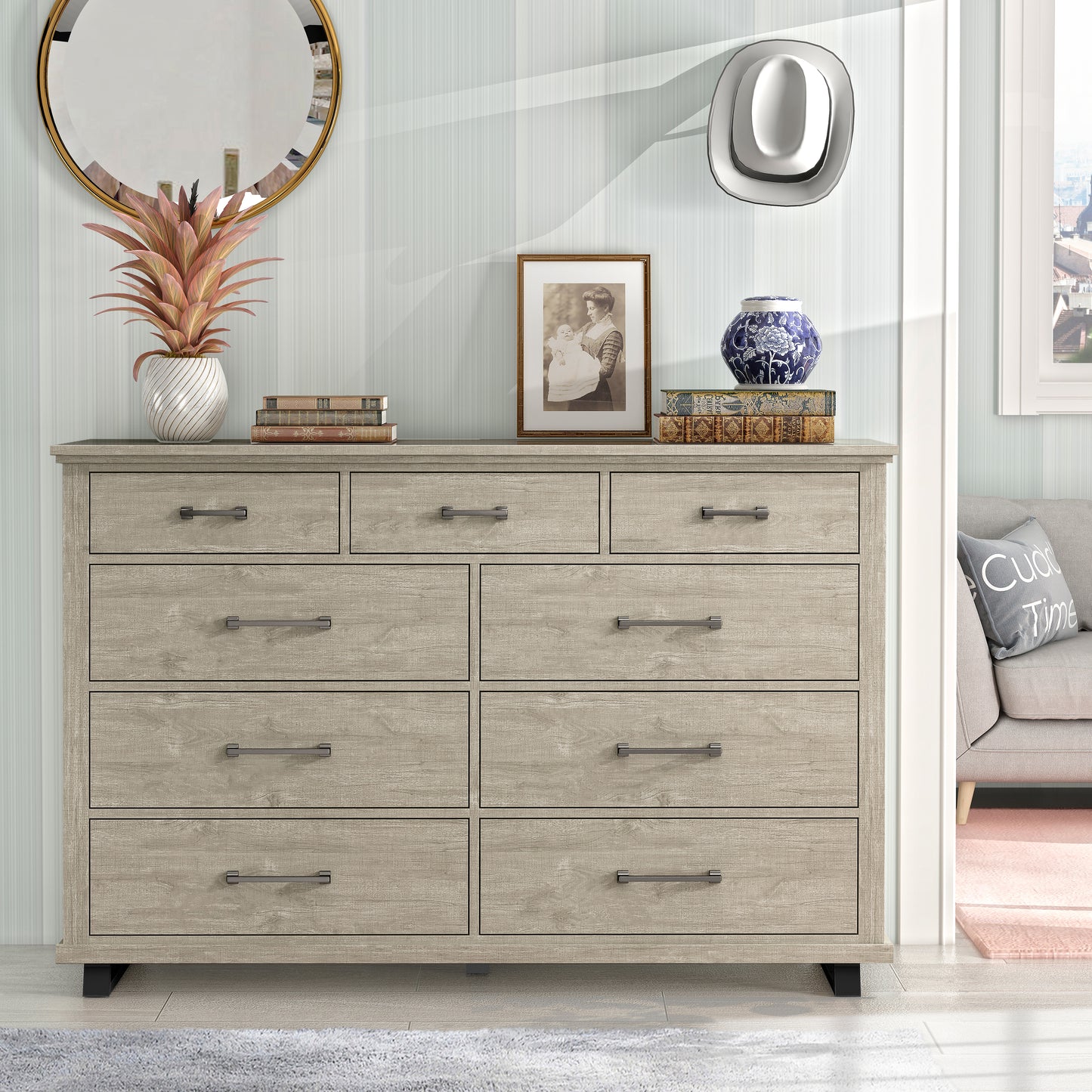 Festivo FDR22221 64" Bedroom Dresser with 9 Drawers-Beige