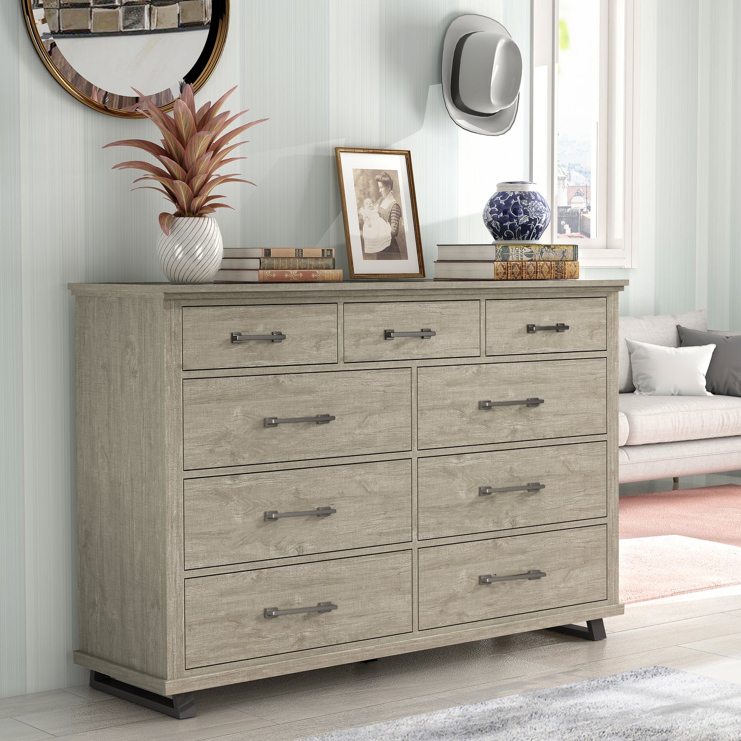 Festivo FDR22221 64" Bedroom Dresser with 9 Drawers-Beige