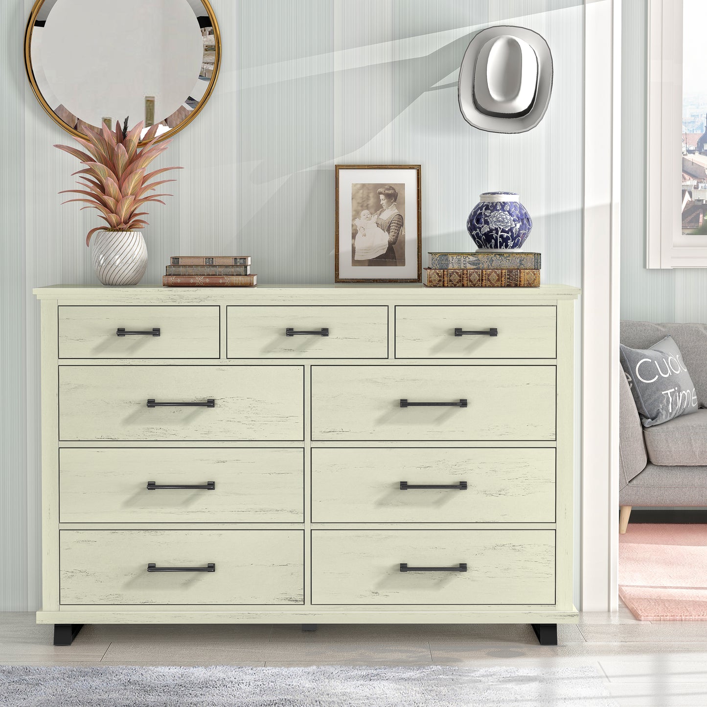 Festivo FDR22222 64" Bedroom Dresser with 9 Drawers-White