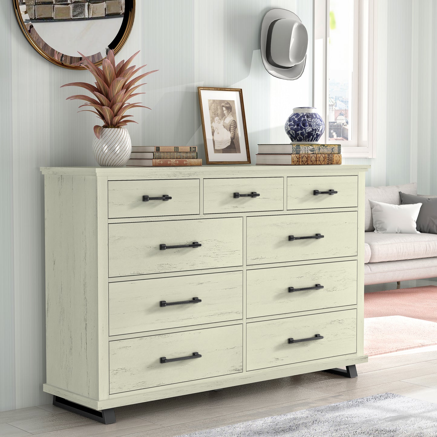Festivo FDR22222 64" Bedroom Dresser with 9 Drawers-White