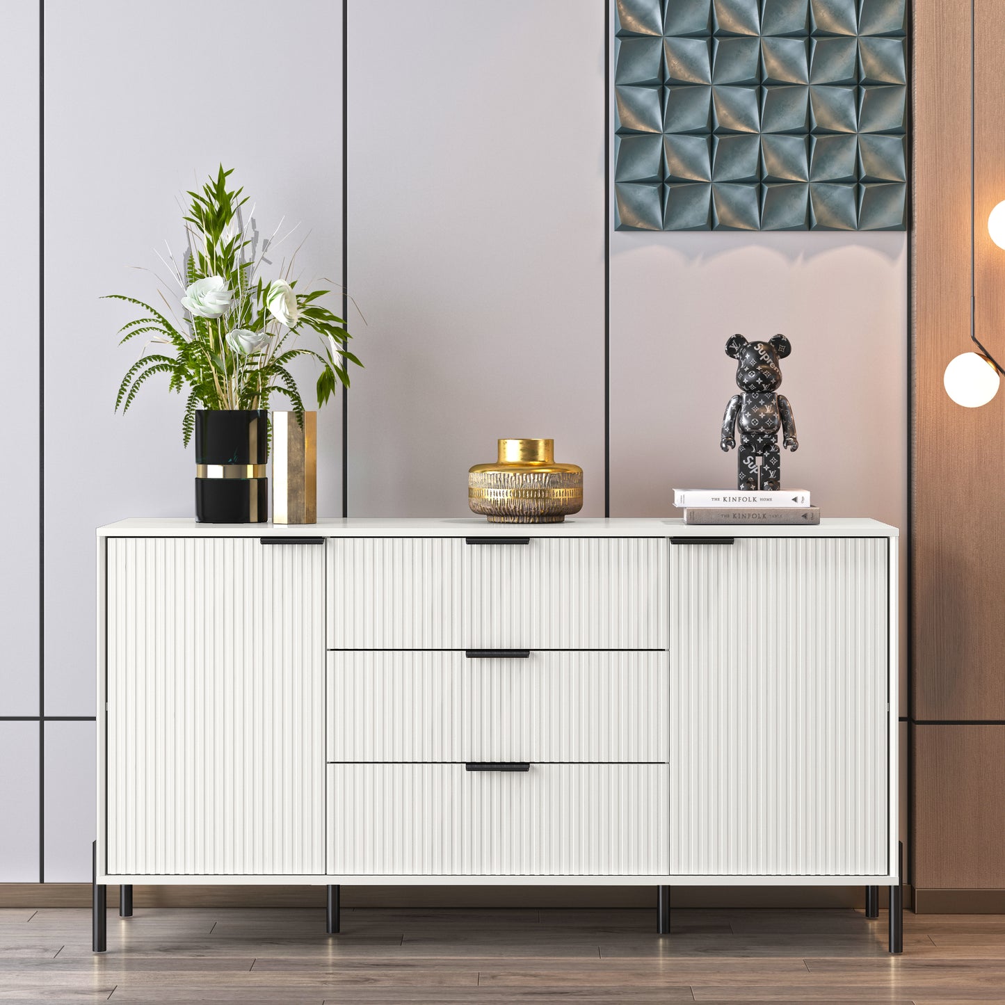 Festivo FDR23142 58" Bedroom Dresser with 3 Drawers-Offwhite