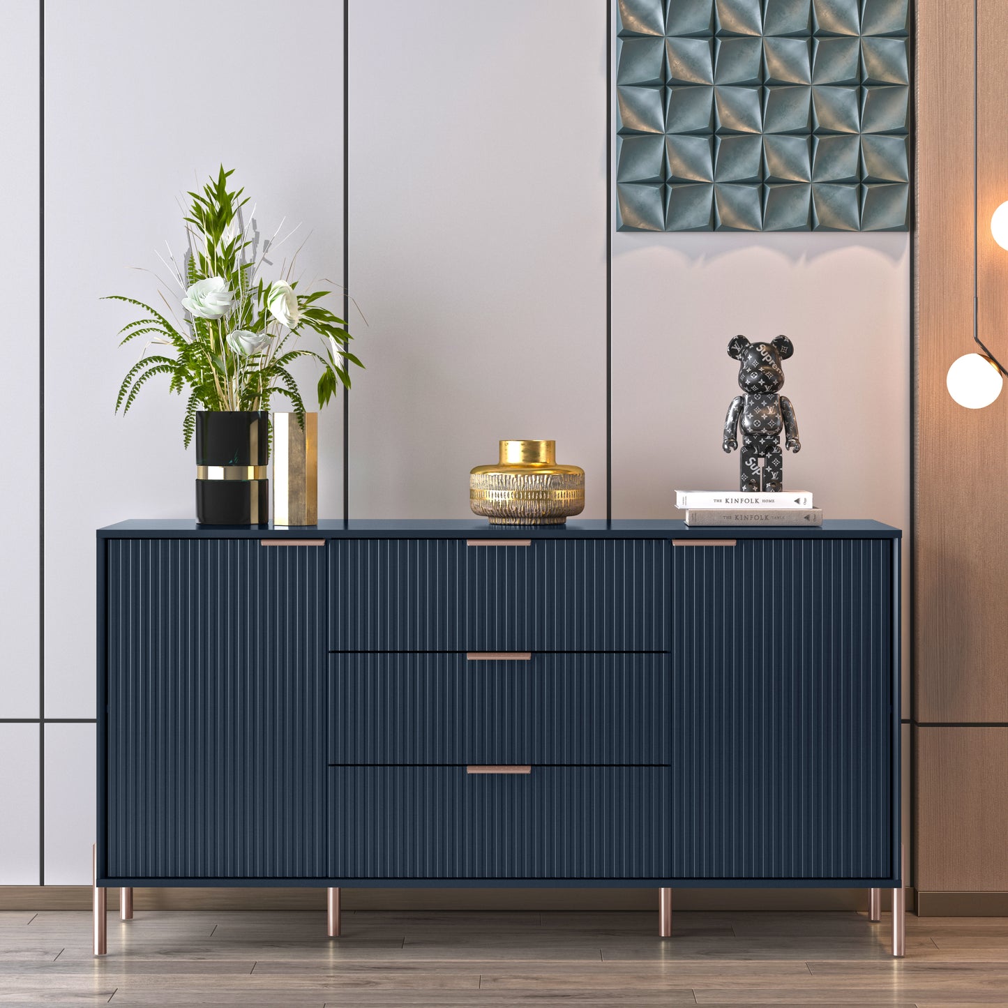 Festivo FDR23143 58" Bedroom Dresser with 3 Drawers-Navy