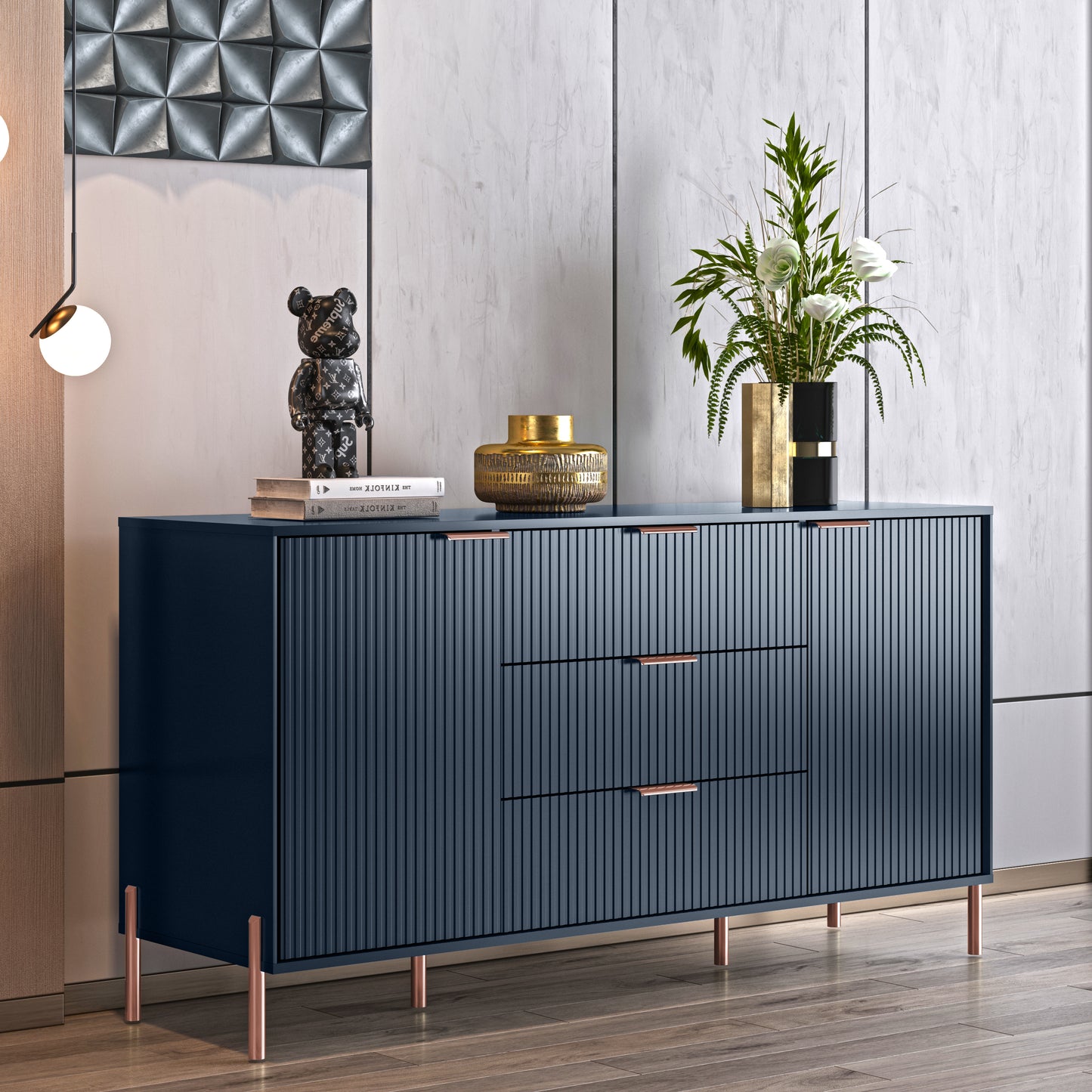 Festivo FDR23143 58" Bedroom Dresser with 3 Drawers-Navy