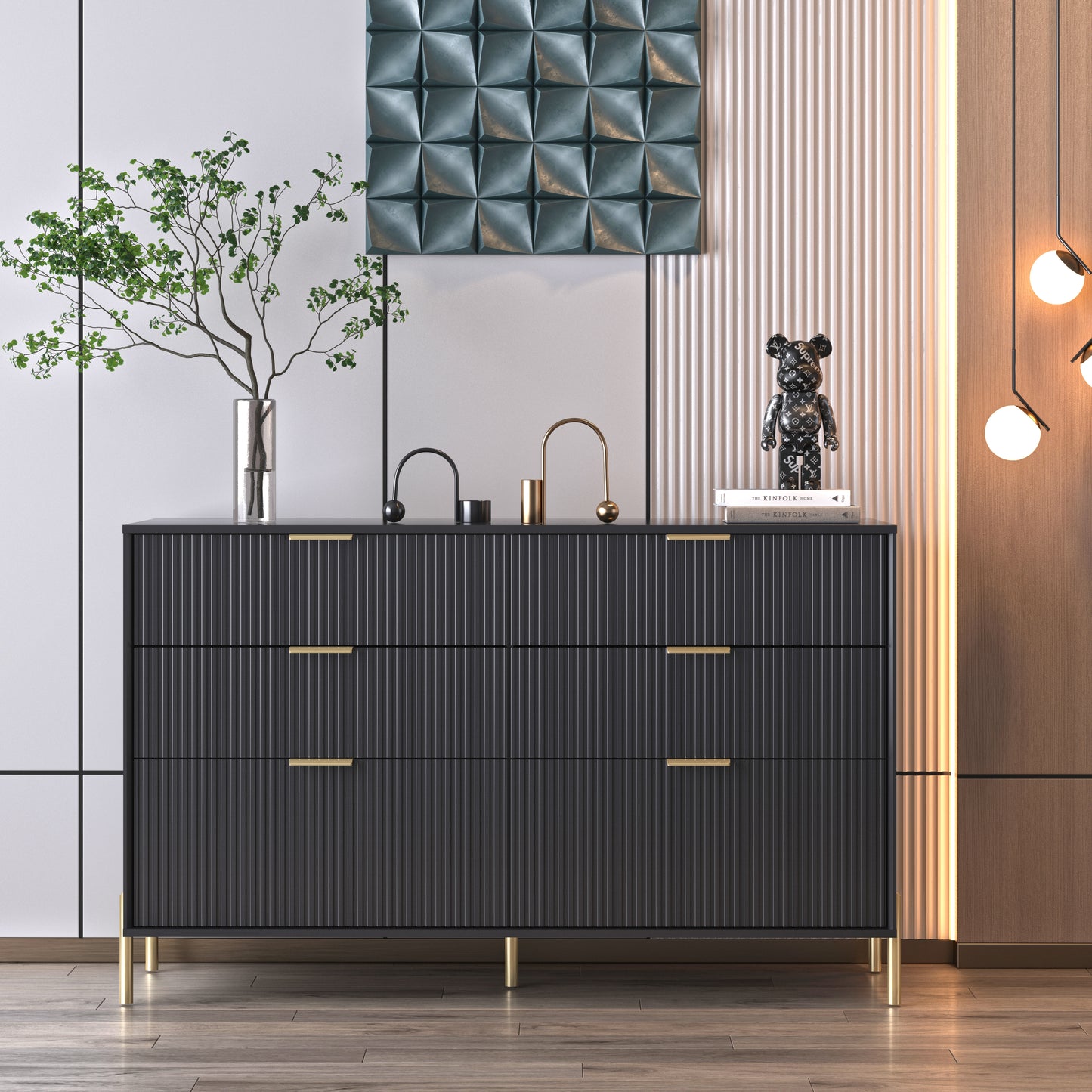 Festivo FDR23145 56" Bedroom Dresser with 6 Drawers-Black