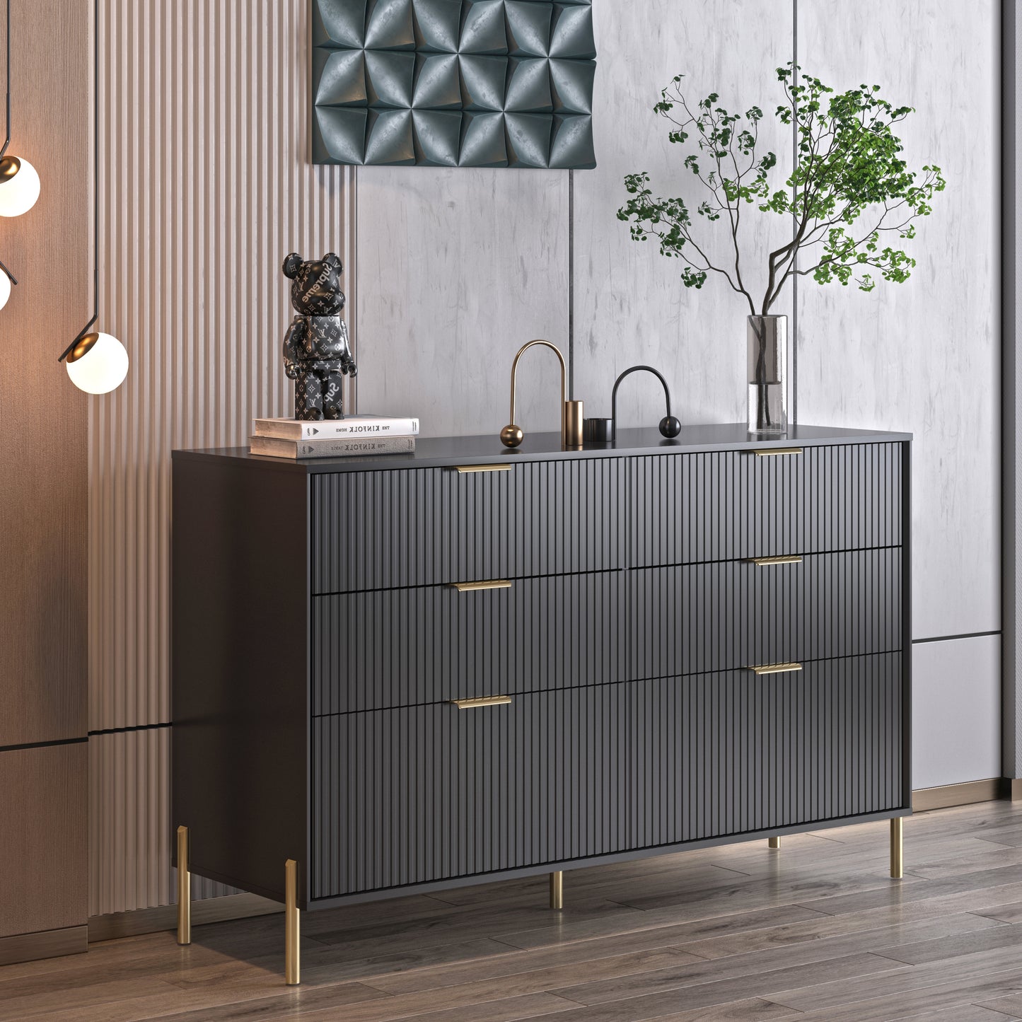 Festivo FDR23145 56" Bedroom Dresser with 6 Drawers-Black