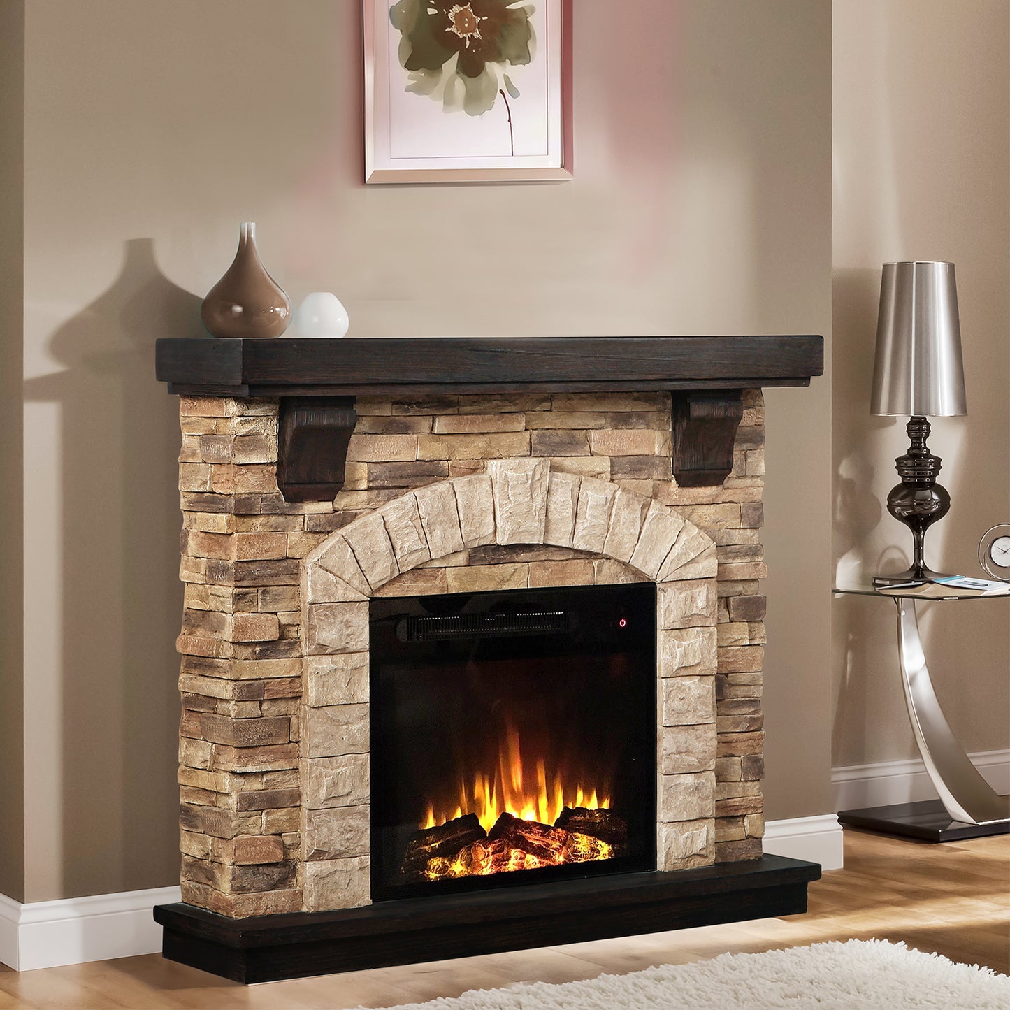 Festivo FFP20101 45" Electric Fireplace Mantel with Faux Brick-Brown