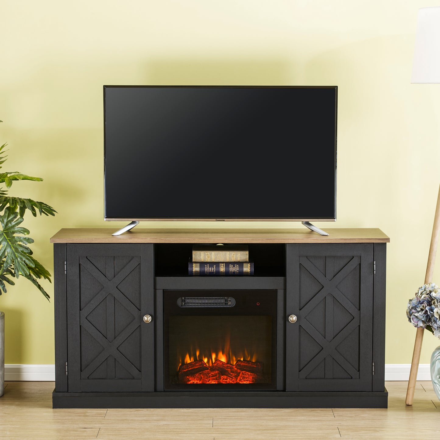 Festivo FFP20267 54" TV Stand with 18" Electric Fireplace-Black