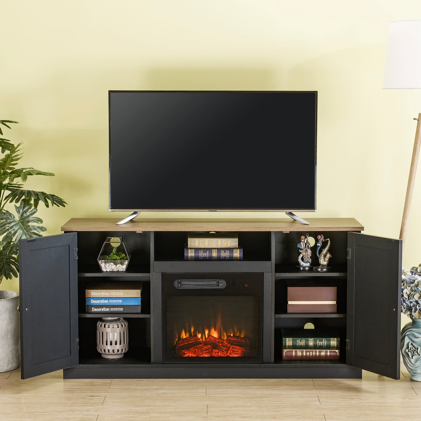 Festivo FFP20267 54" TV Stand with 18" Electric Fireplace-Black