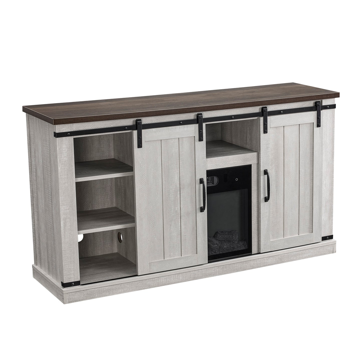 FestivoFFP20271 54" TV Stand with 18" Electric Fireplace & 2 Barn Door-White