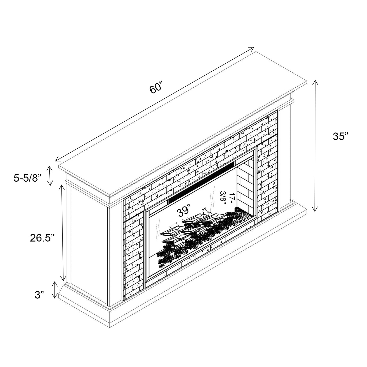 Festivo FFP23008 60" Electric Fireplace Mantel with Faux Brick-Brown