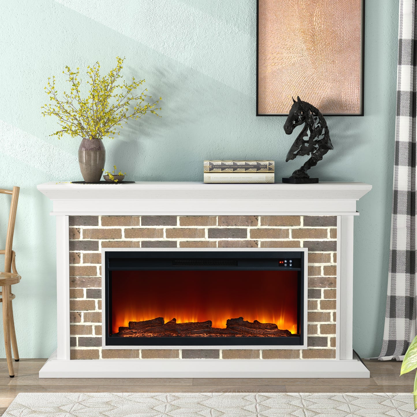 Festivo FFP22007 60" Electric Fireplace Mantel with Faux Brick-White