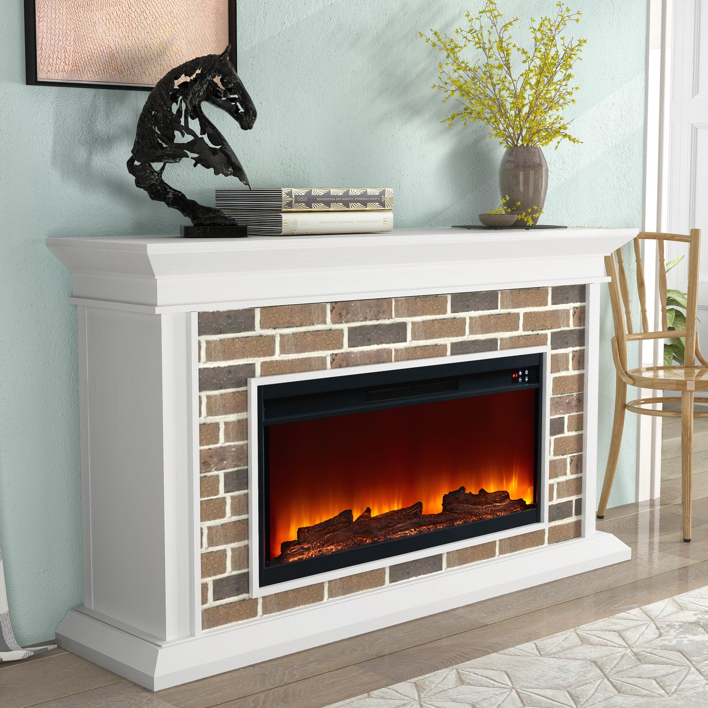 Festivo FFP22007 60" Electric Fireplace Mantel with Faux Brick-White