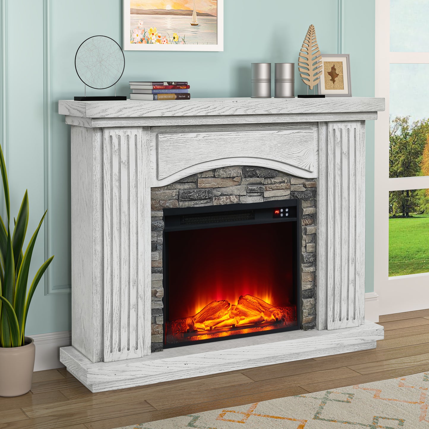 Festivo FFP22196 48" Electric Fireplace Mantel with Faux Brick-White