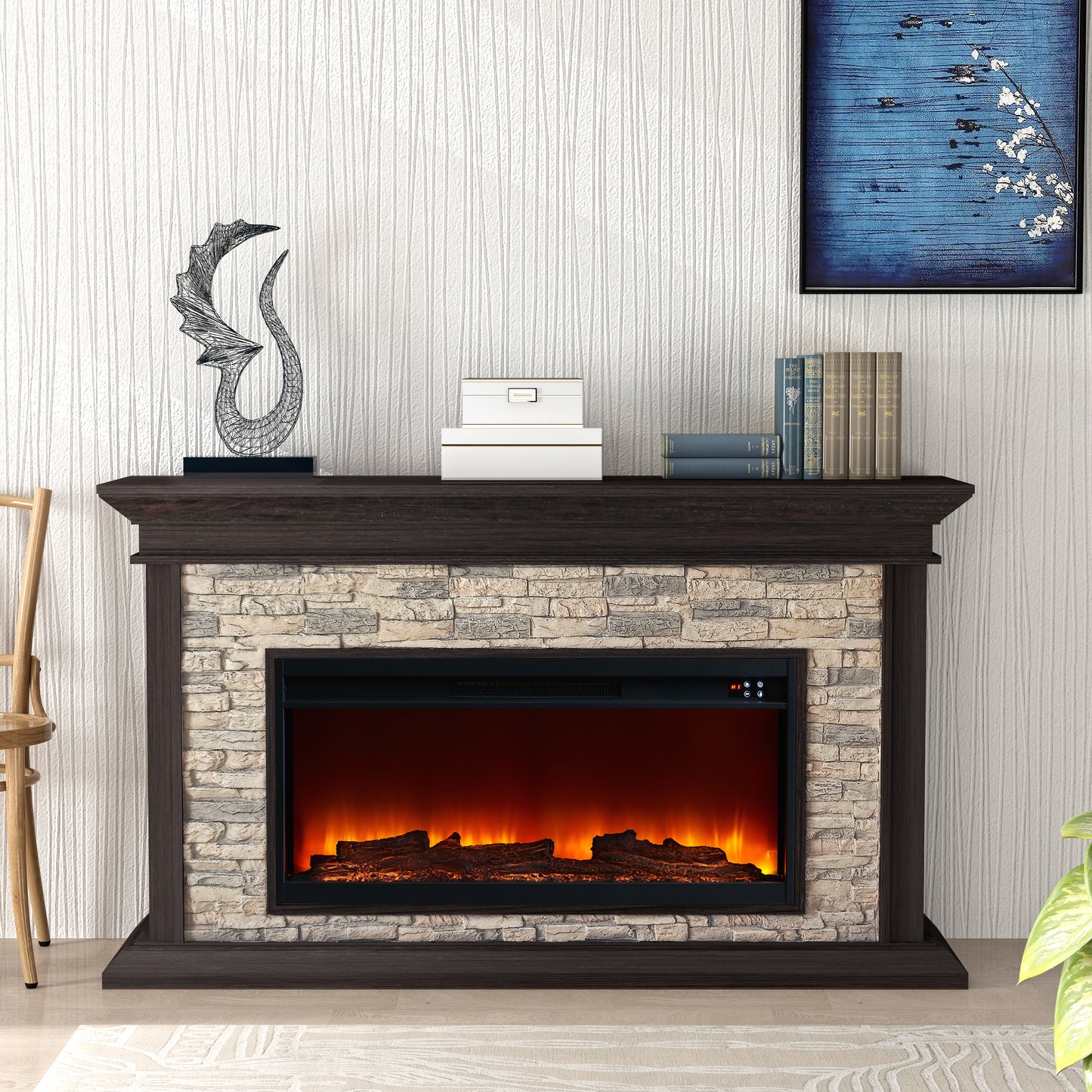 Festivo FFP23008 60" Electric Fireplace Mantel with Faux Brick-Brown