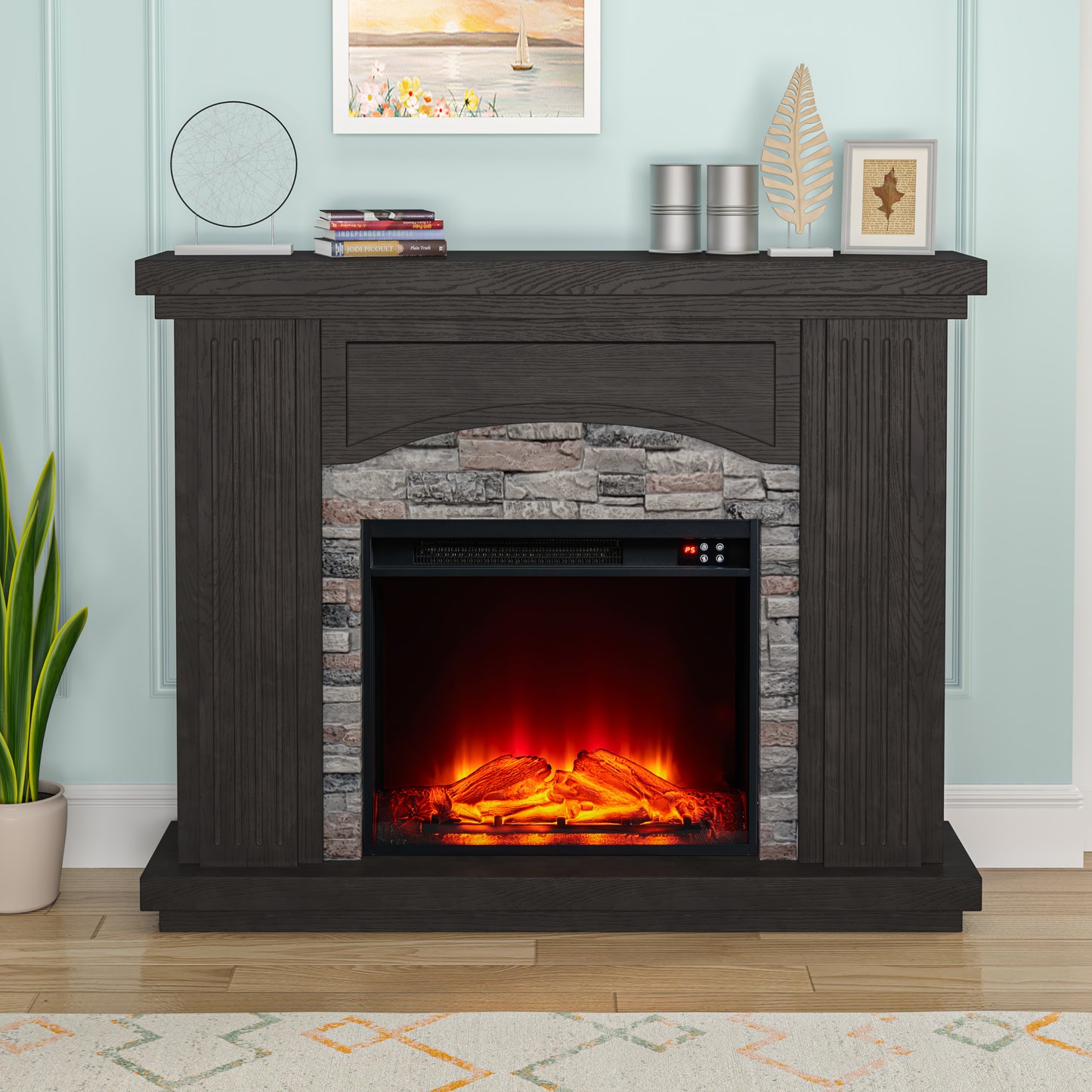 Festivo FFP23197 48" Electric Fireplace Mantel with Faux Brick-Brown