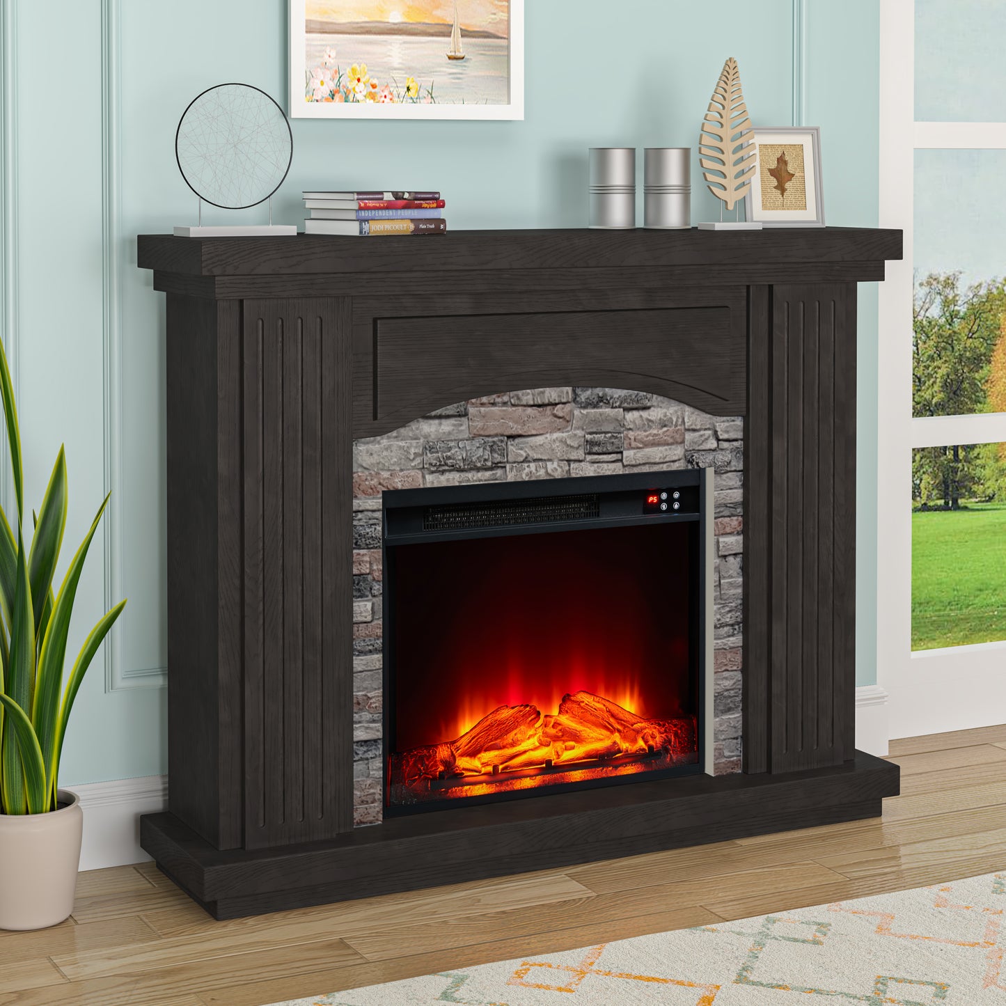 Festivo FFP23197 48" Electric Fireplace Mantel with Faux Brick-Brown