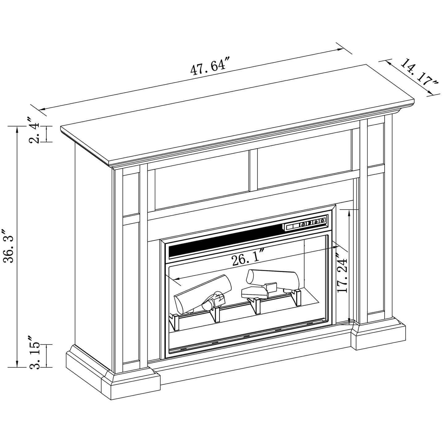 Festivo FFP23345 48" Electric Fireplace Mantel with Faux Brick-Grey