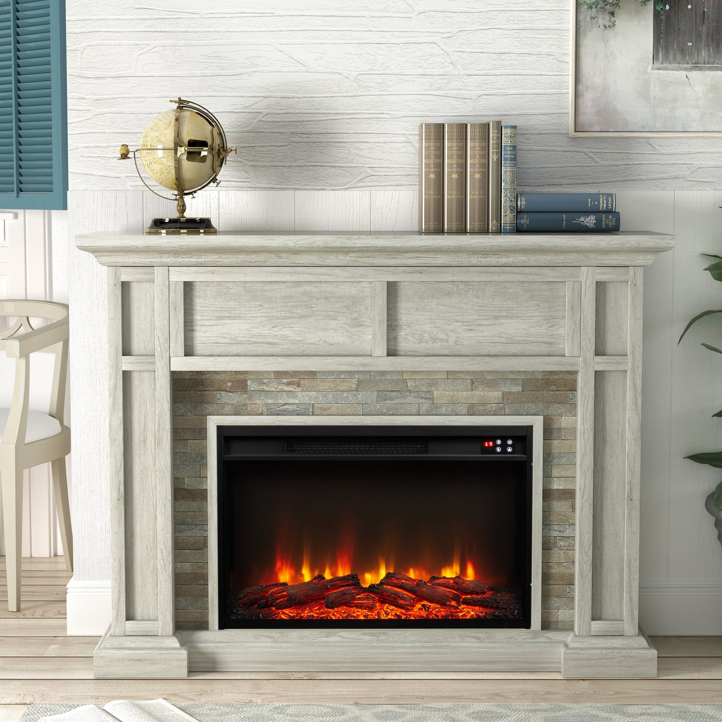 Festivo FFP23345 48" Electric Fireplace Mantel with Faux Brick-Grey