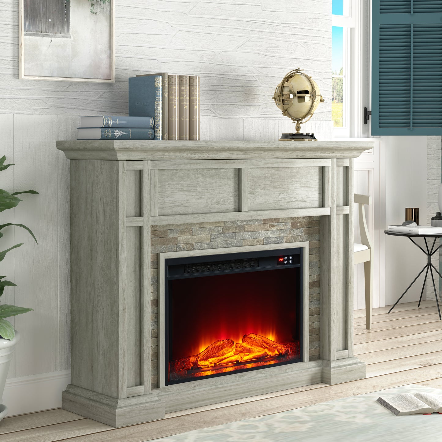Festivo FFP23345 48" Electric Fireplace Mantel with Faux Brick-Grey