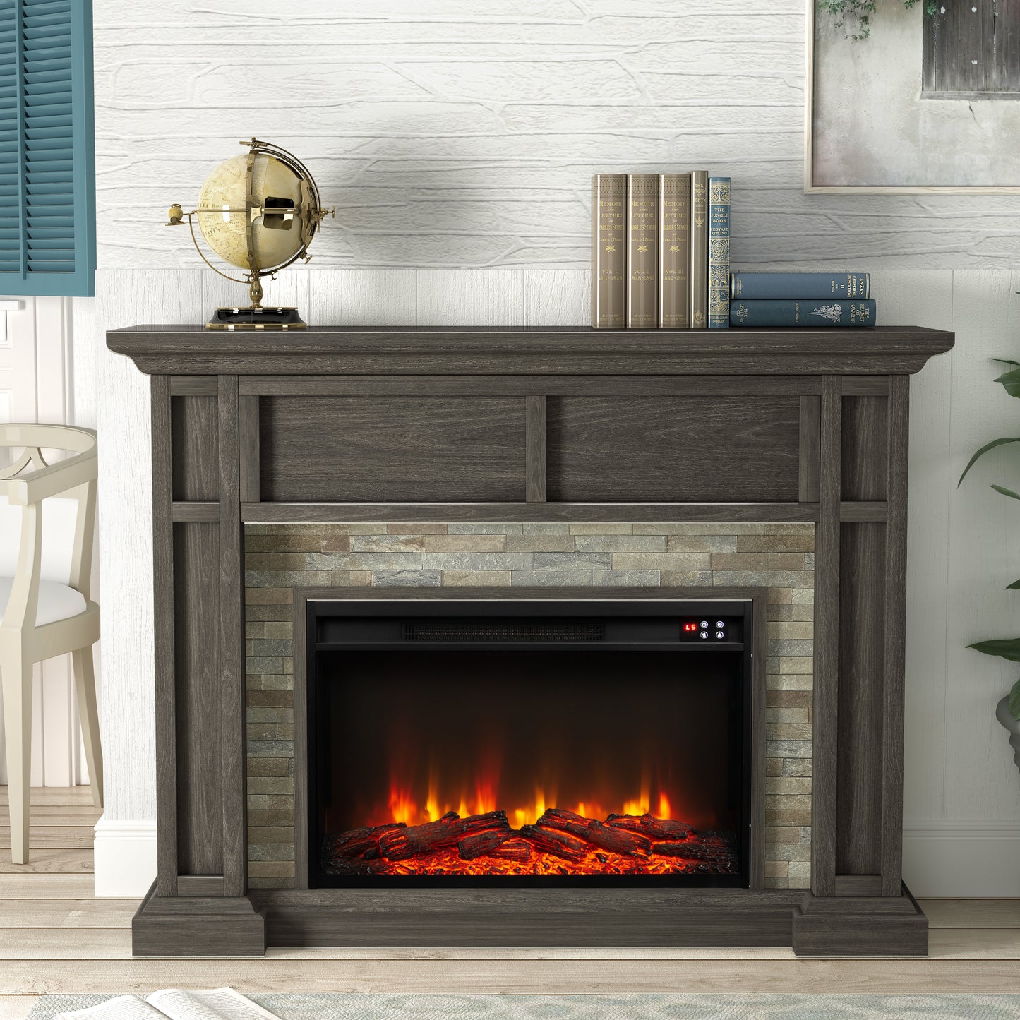 Festivo FFP23346 48" Electric Fireplace Mantel with Faux Brick-Brown