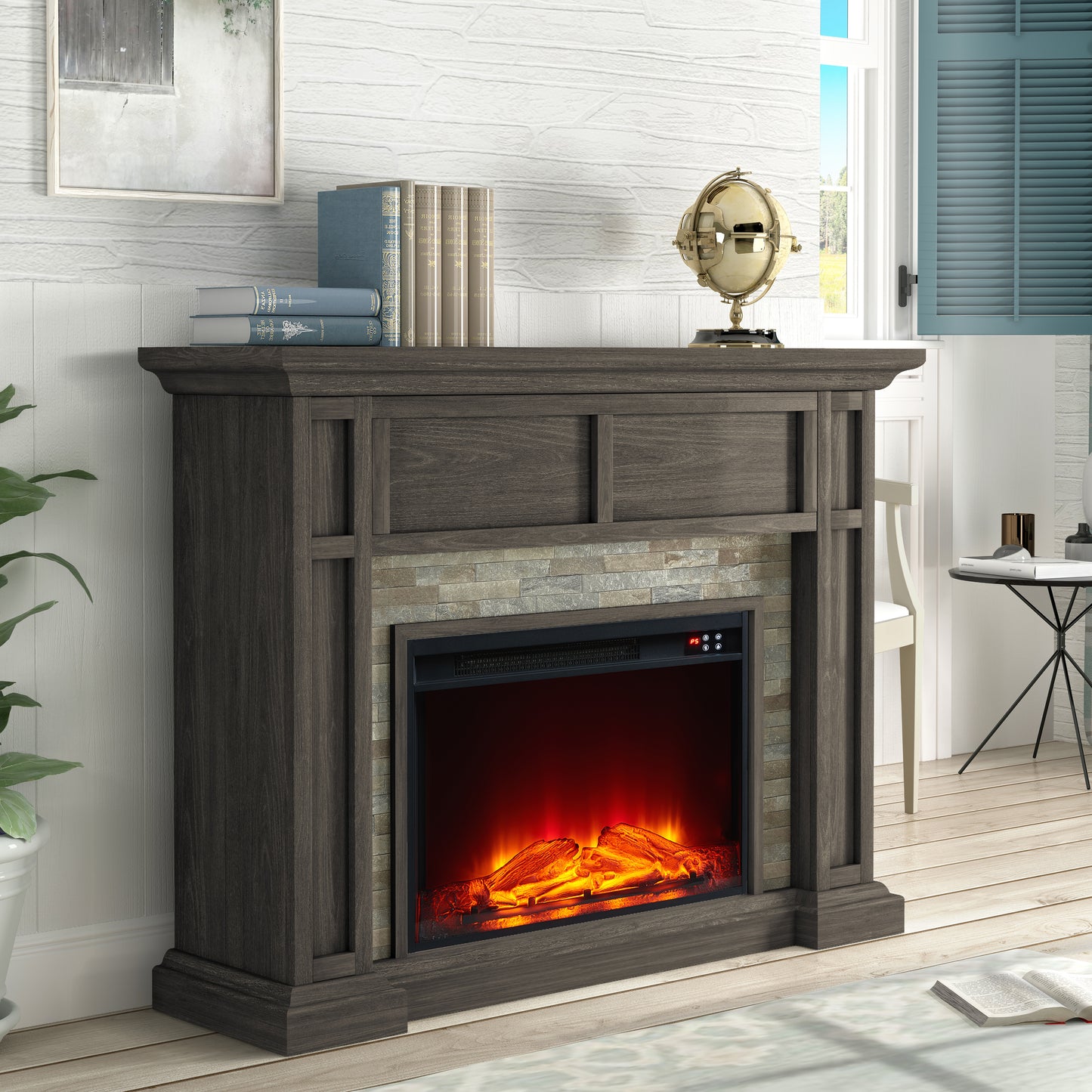 Festivo FFP23346 48" Electric Fireplace Mantel with Faux Brick-Brown