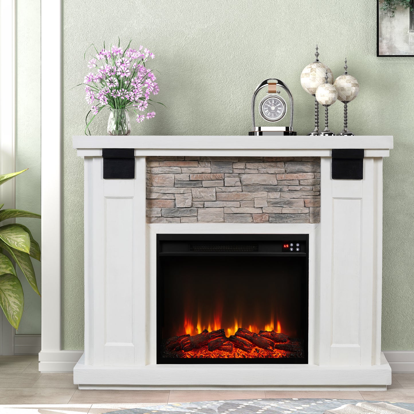 Festivo FFP23612 48" Electric Fireplace Mantel with Faux Brick-White