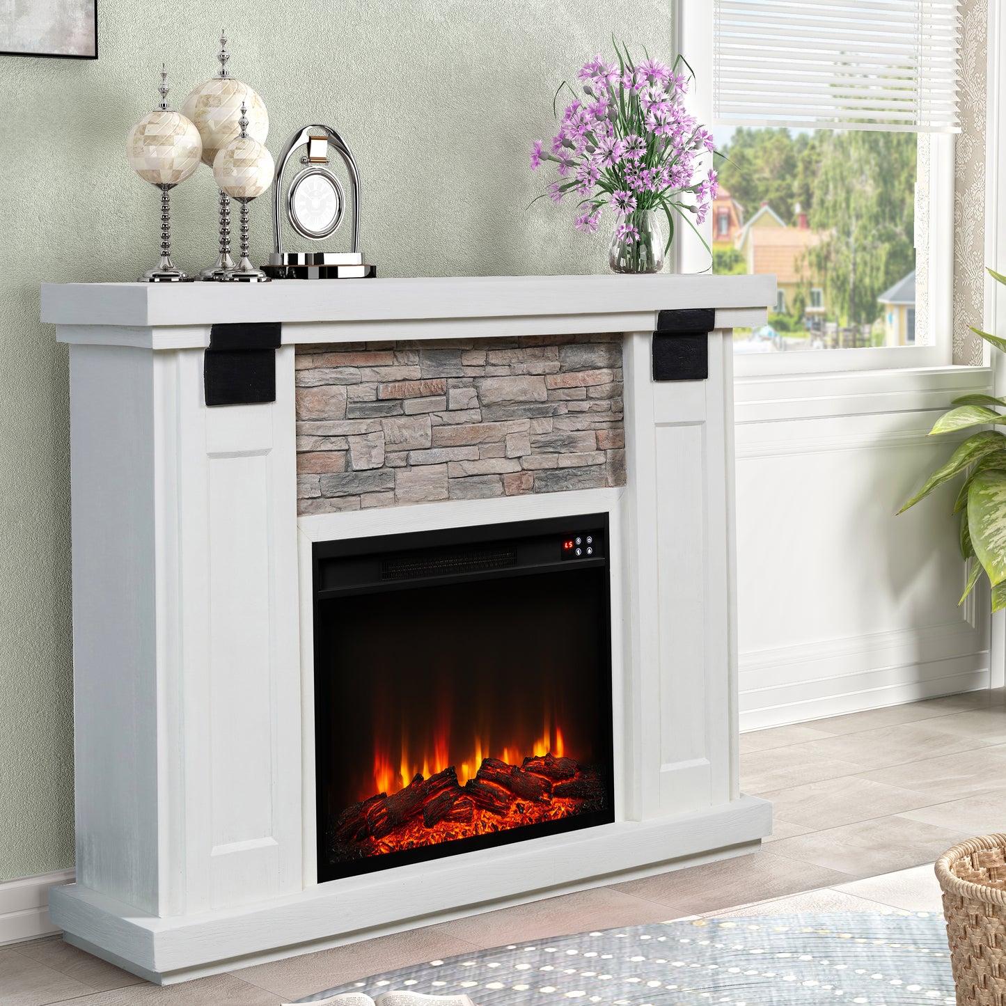 Festivo FFP23612 48" Electric Fireplace Mantel with Faux Brick-White