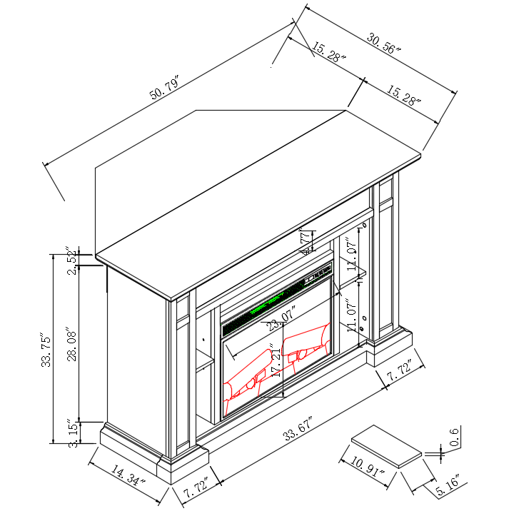 Festivo FFP24225 50" Corner Electric Fireplace Mantel-Grey