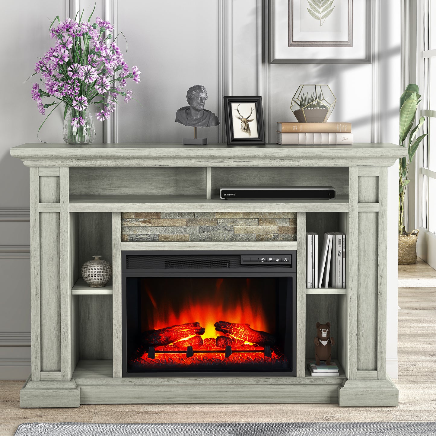 Festivo FFP24225 50" Corner Electric Fireplace Mantel-Grey