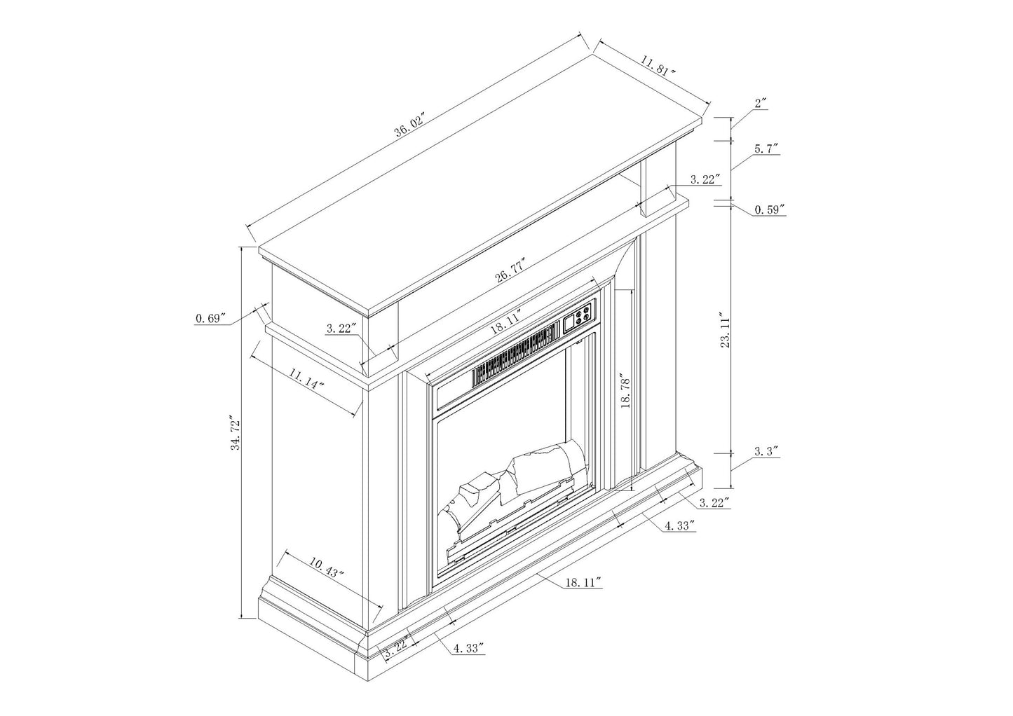 Festivo FFP24245 36" Electric Fireplace Mantel-White