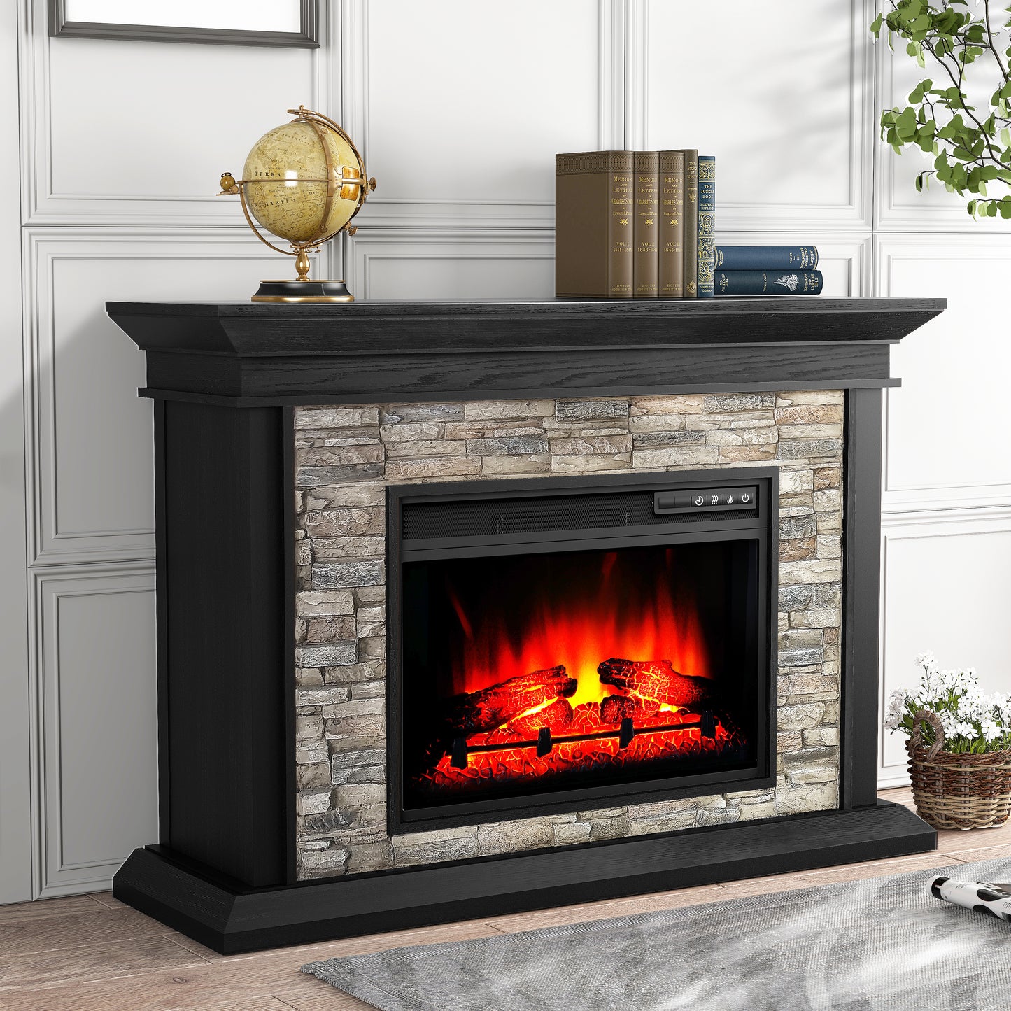 Festivo FFP24340 50" Electric Fireplace Mantel with Faux Brick-Black