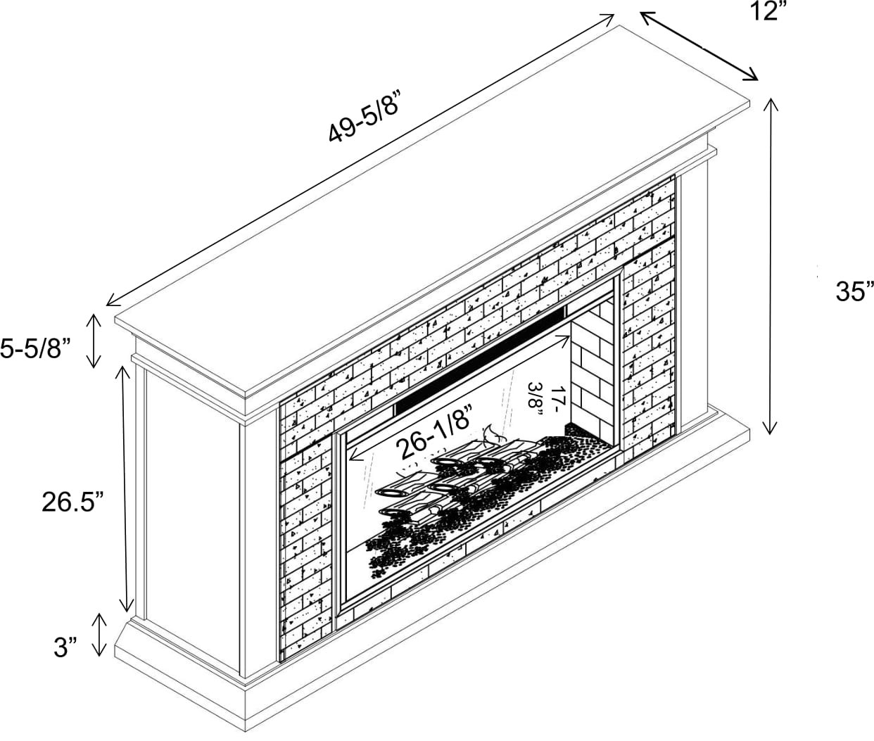 Festivo FFP24340 50" Electric Fireplace Mantel with Faux Brick-Black