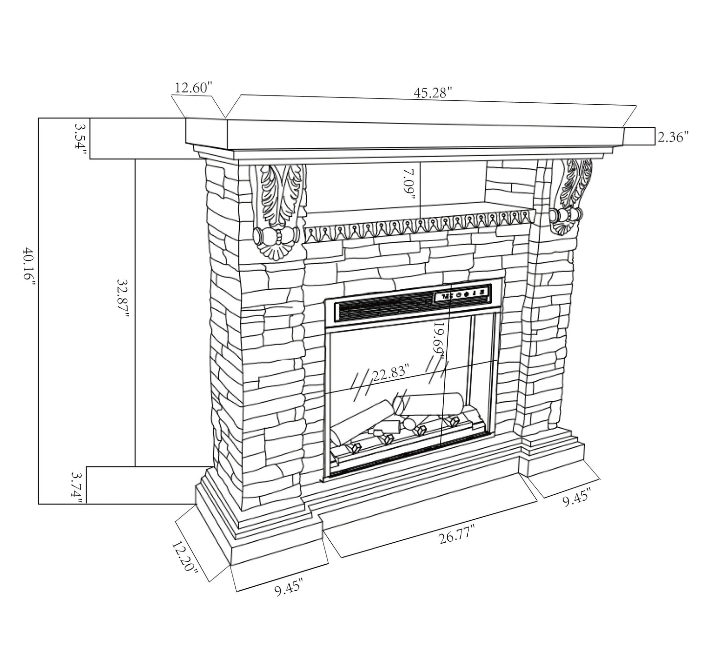 Festivo FFP25042 45" Electric Fireplace MGO Mantel with Faux Brick-Grey