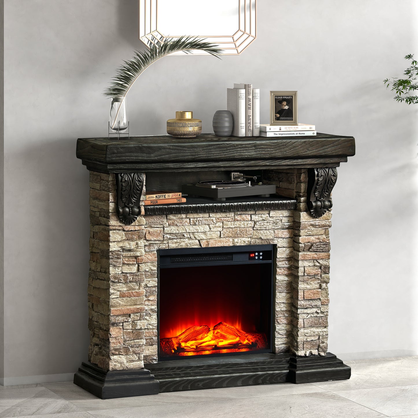 Festivo FFP25041 45" Electric Fireplace MGO Mantel with Faux Brick-Brown